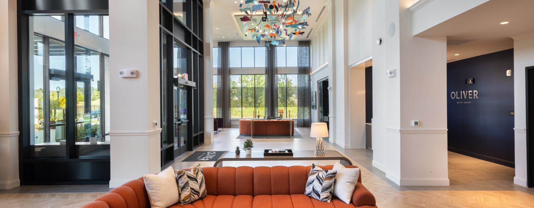 community entrance with seating